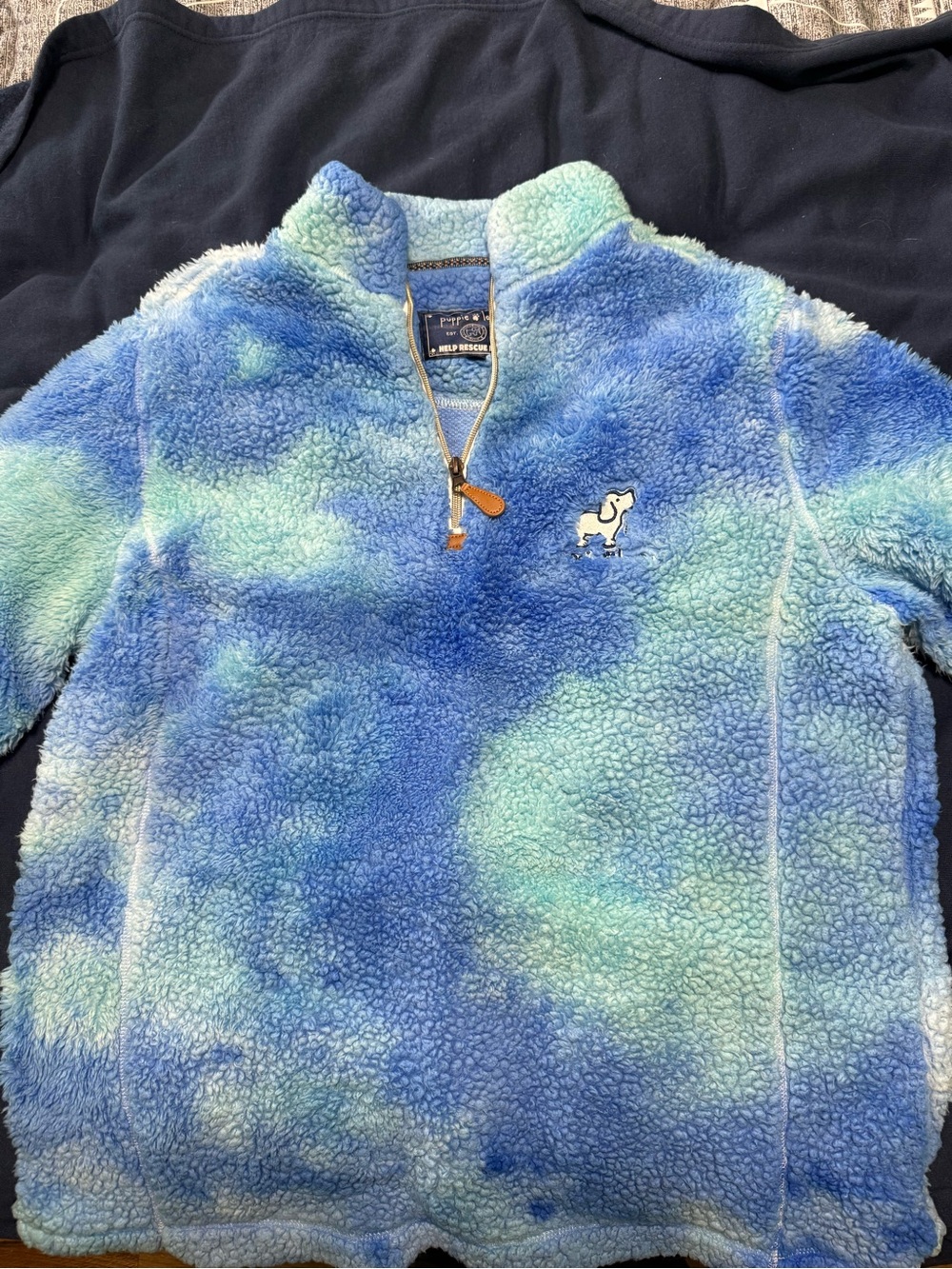 Puppie love Blue & Aqua Tie-Dye Sherpa Half-Zip